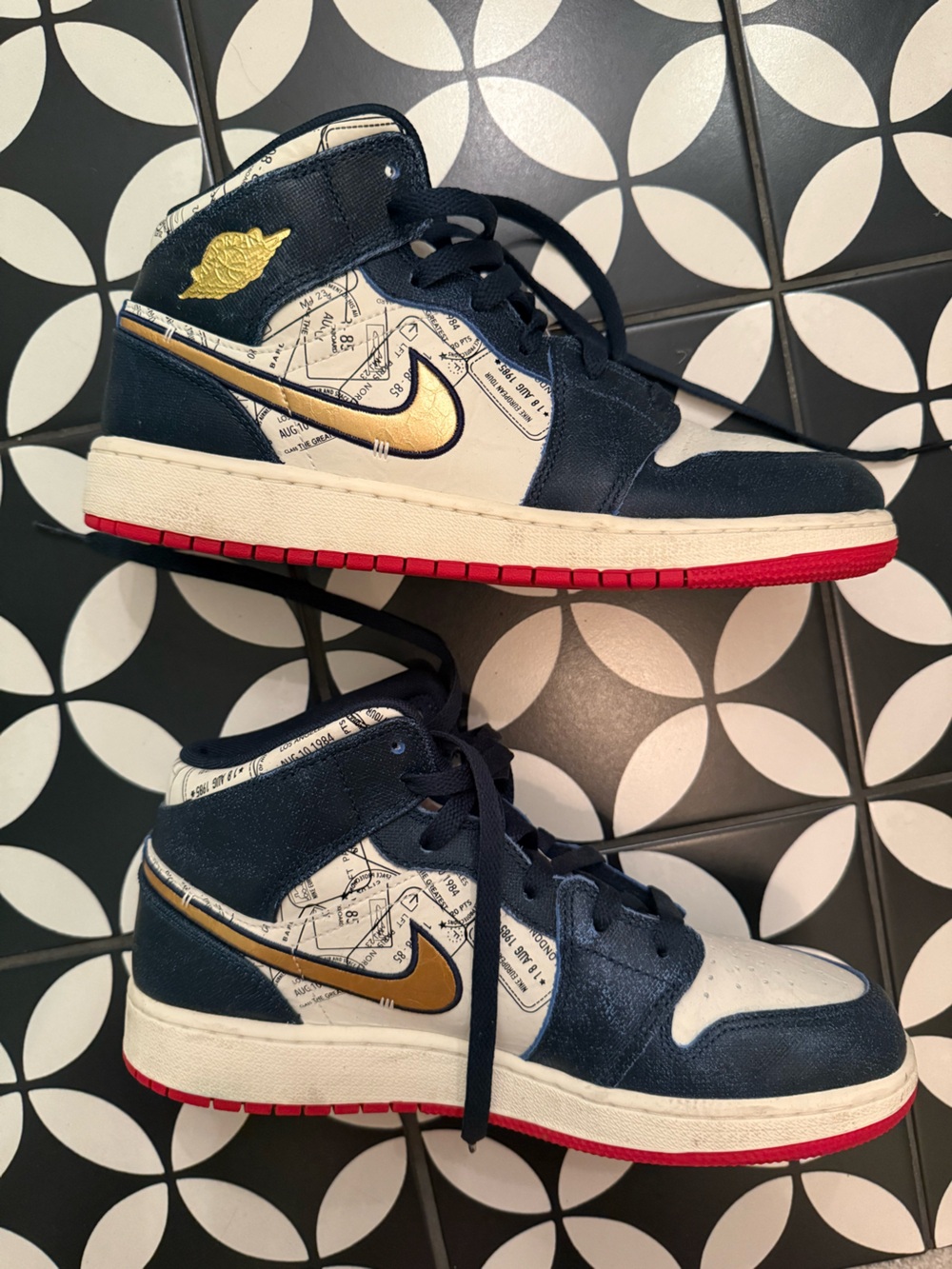 Nike Air Jordan 1 Low Navy White Gold with Red Outsole